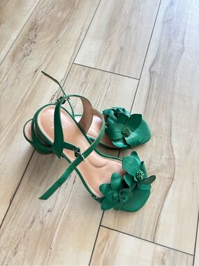 Green Floral Ankle-Strap Sandals - Women